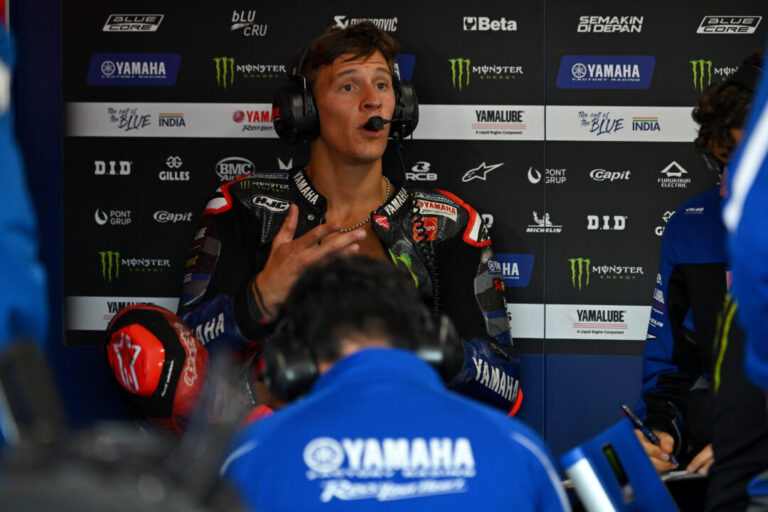 Fabio Quartararo is struggling for rear grip on his Yamaha M1 // Photol by Lukasz Swiderek