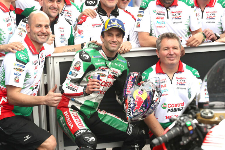 Johann Zarco with his LCR team after securing P3 on the grid in qualifying // Photo: Gold & Goose (Red Bull Content Pool)