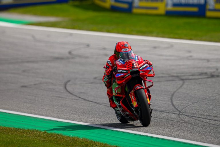Marc Marquez on his Ducati Lenovo, taking victory in the Hungarian MotoGP sprint