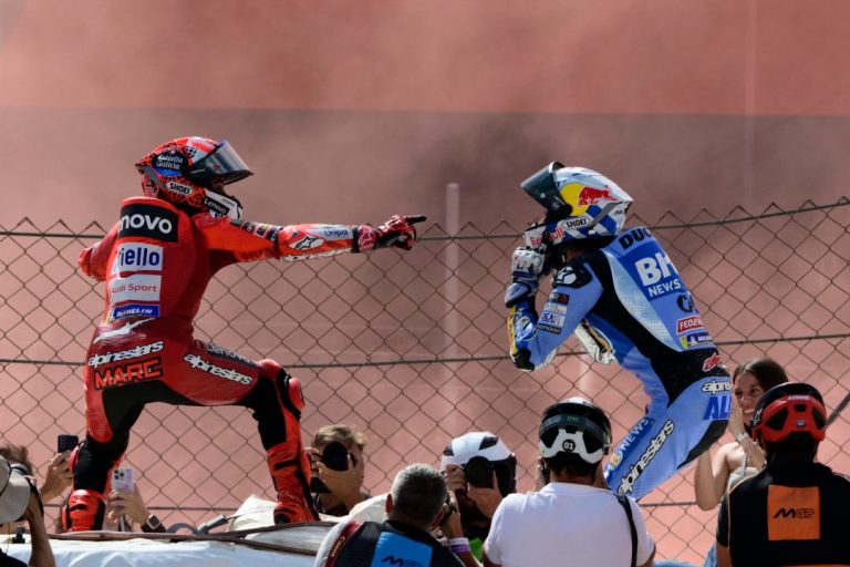 Marc and Alex Márquez share celebrations after a family one-two in Barcelona.