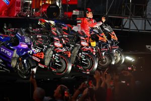 MotoGP bikes lined up at the Bangkok season launch event