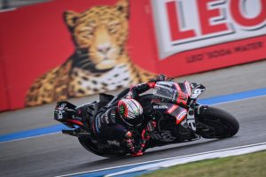 Marco Bezzecchi on his way to victory at the Thai Grand Prix, leading a dominant showing for Aprilia at Buriram.